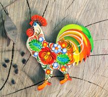 Decorative refrigerator magnet and souvenir "Rooster", handmade, Petrykivka painting