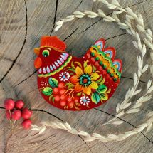 Schönes Huhnchen-Magnet aus Holz, ukrainische Handwerkkunst