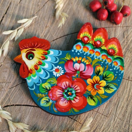 Schöner Magnet aus Holz, Huhnchen, ukrainische Handwerkkunst