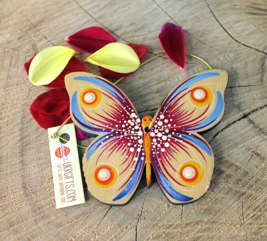 High quality Christmas tree decoration made of wooden butterfly hand-painted