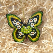 Christmas tree ornament made of wood- butterfly with green pattern
