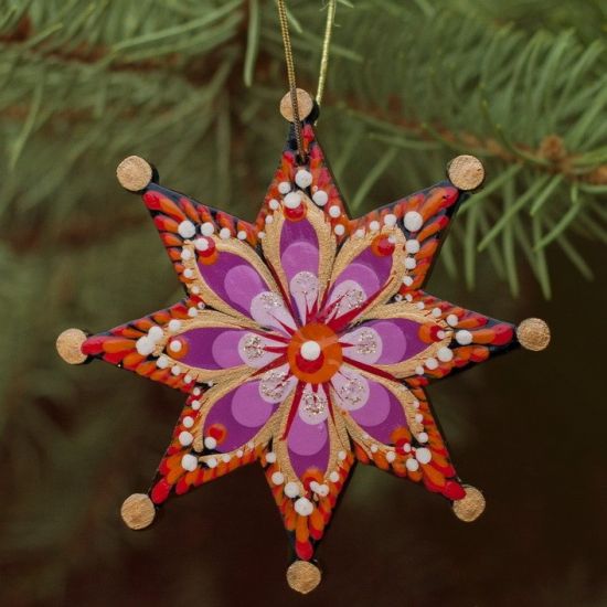Nostalgischer Weihnachtsbaumschmuck Stern aus Holz, handbemalt