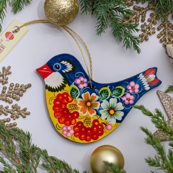 Ukrainian Christmas ornament Bird wooden hand painted