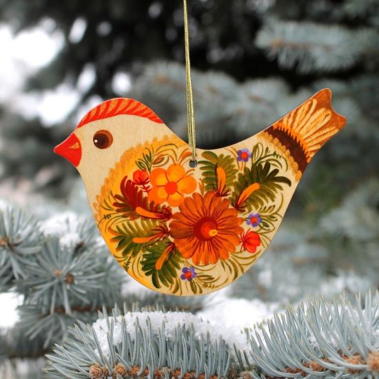Rustic Christmas tree pendant bird traditionall painted