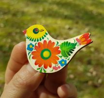 Brosche-Vogel aus Holz mit Blumenmuster