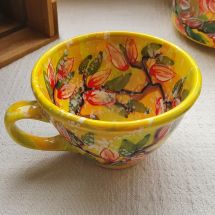 Painted ceramic cup with flowers pattern - ukrainian ceramic