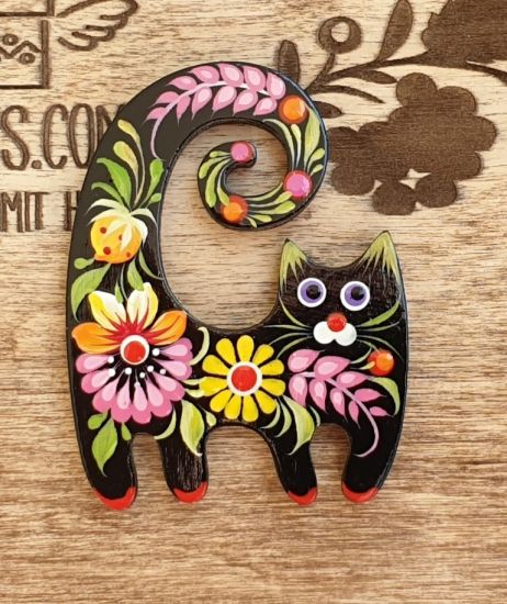Funny cat fridge magnet, creative gift for cat lovers, Petrykivka painting