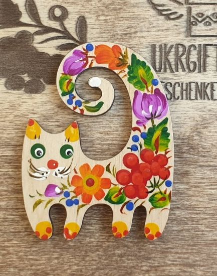 Animal magnet for refrigerator Cat, creative gift for cat lovers, Petrykivka painting