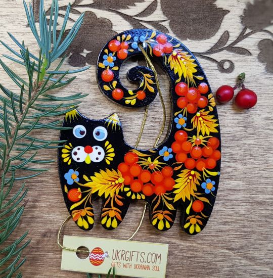 Kitty cat wooden Christmas ornament for children, handmade painted, gift for cat lovers