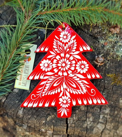 Wooden christmas ornament, unique hand painted christmas tree