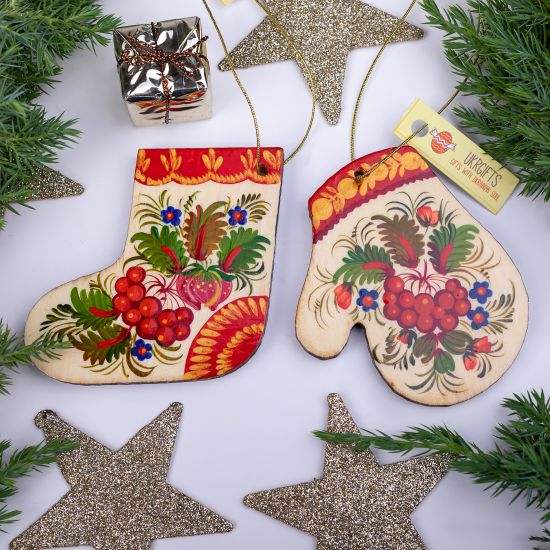 Handmade Christmas ornaments Set of mittens and boots