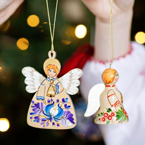 Handmade angel ornament, wooden hand painted Christmas ornament