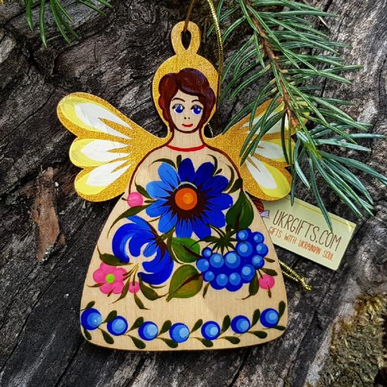 Christmas Angel decorations, wooden christmas ornament, Petrykivka painting