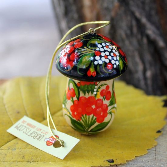 Mushroom Christmas ornament and small box for gifts, hand painted