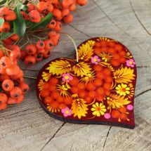 Hand painted Christmas decorations heart shape with Petrykivka painting