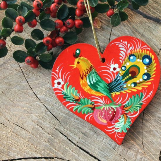 Fancy tree decoration heart traditionall hand painted