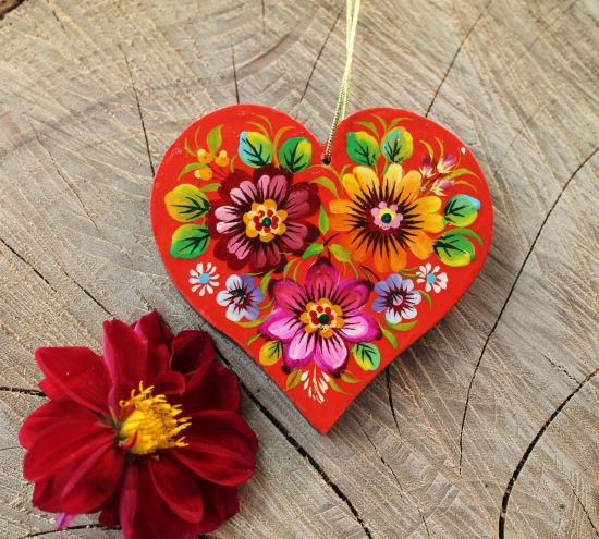 Special wooden Christmas ornaments Heart ukrainian painted