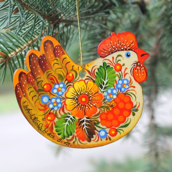 Christmas ornaments set- Rooster and Chicken- fine hand painted