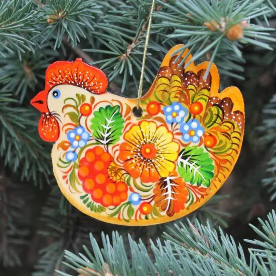 Christmas ornaments set- Rooster and Chicken- fine hand painted