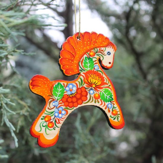 Christmas ornaments horse woode gentle hand painted