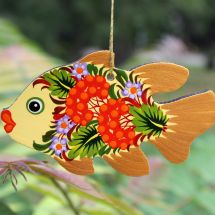 Christmas tree decorations figures fish made of wood, delicately painted on both sides