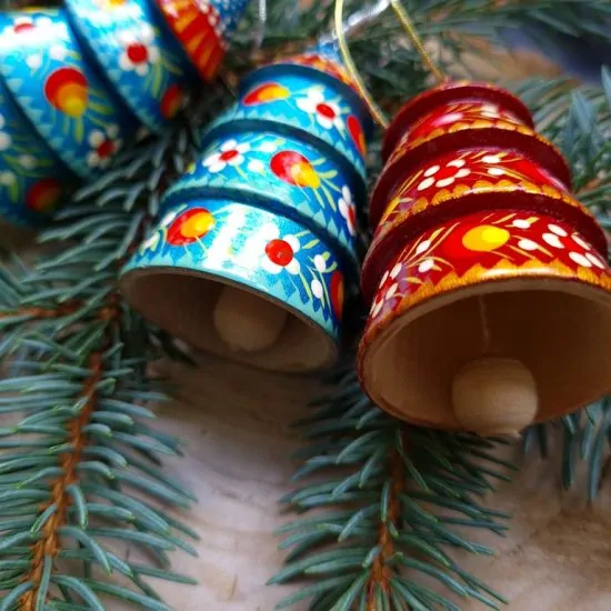 Bunter Weihnachtsbaumschmuck -Glöckchen - Tannenbäumchen aus Holz