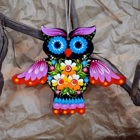 Ethnic christmas ornament owl,  gift idea for owl lovers, ukrainian art