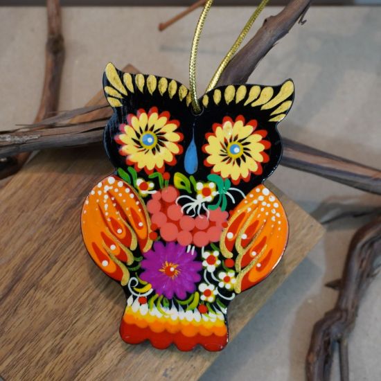 Owl ethnic Christmas ornament,  gift idea for owl lovers, Ukrainian art