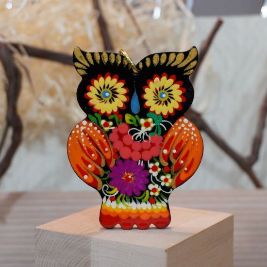 Owl ethnic Christmas ornament,  gift idea for owl lovers, Ukrainian art