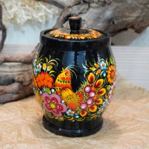Wooden jar for bulk products, Ukrainian folk art