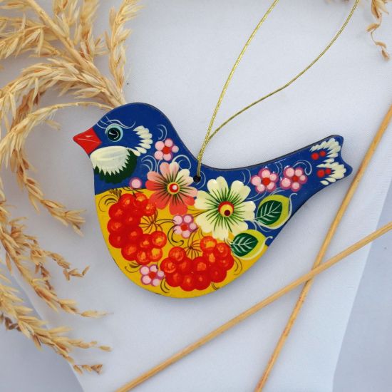 Ukrainian Christmas ornament Bird wooden hand painted
