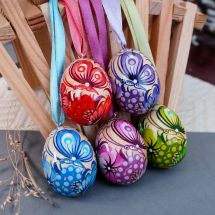 Mini painted wooden eggs Easter tree decorations, Ukrainian art