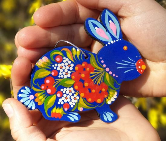 Easter rabbit - Easter decoration - made of wood and hand painted in Ukraine