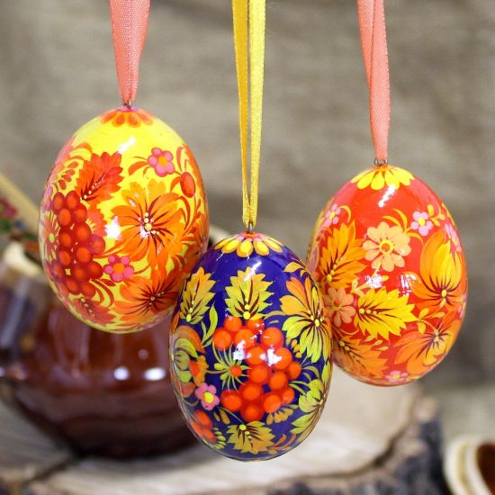 Hand painted Easter eggs Set 3 pcs - traditional Ukrainian painting