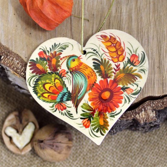 Heart decoration wooden ukrainian painted 