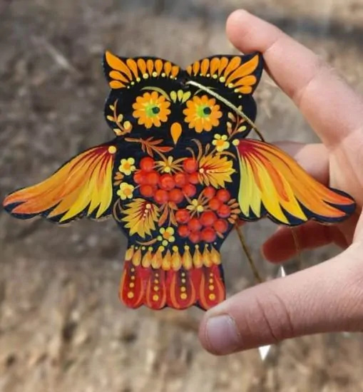 Animal ethnic christmas ornament owl,  gift idea for owl lovers, ukrainian art