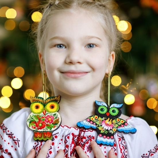 Animal ethnic Christmas ornament owl,  gift idea for owl lovers, Ukrainian art