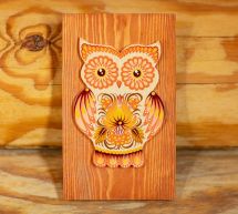 Sunny owl wall decoration hand painted in Orange