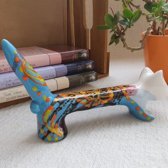 Cat ceramic figures hand painted long funny cat-gifts with abstract pattern