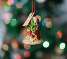 Сhristmas bell rustic ornament, made of wood, hand painted
