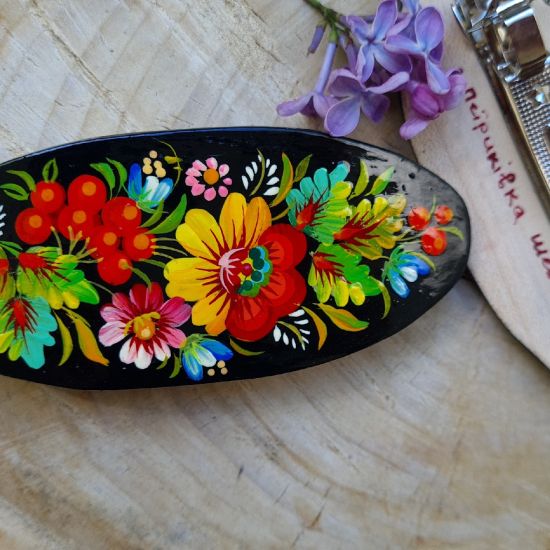 Hair clips - original hair accessory made of wood with a floral pattern - ukrainian art 