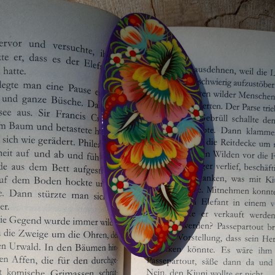 Hair clips - wooden painted hair accessory with floral pattern - ukrainian art 