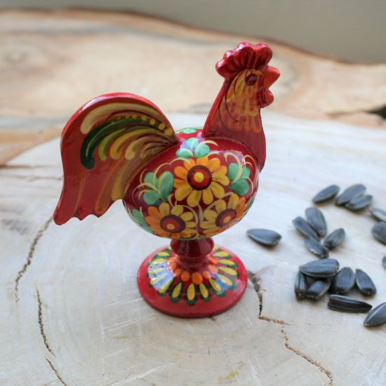 Wooden rooster decoration painted by hand