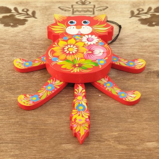 Cat shaped jumping jack toy, wall decoration for children room, handmade
