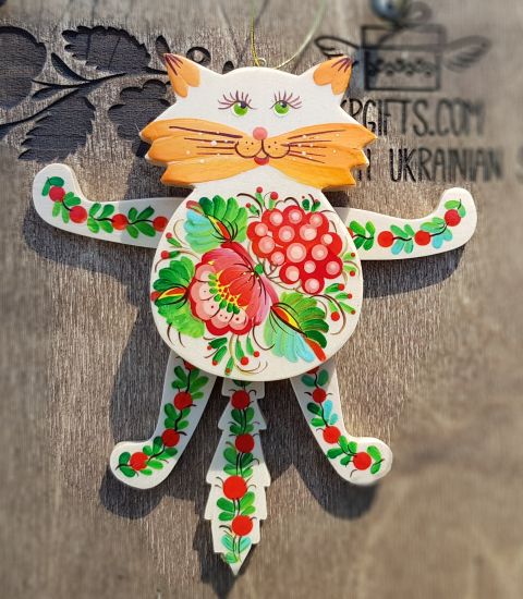 Cat jumping jack toy, wall ornament for children room, handmade