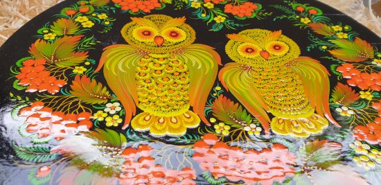  Wall plate Owls, traditional ukrainian Petykivka painting