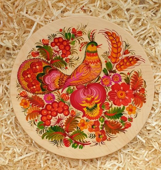 Kunstvoller Wandteller aus Holz "Vogel", ukrainische Handarbeit