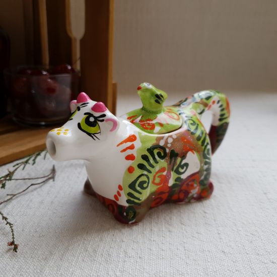 Kleines Milchkännchen Kuh aus Keramik von Hand bemalt
