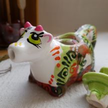 Small ceramic milk jug cow painted by hand