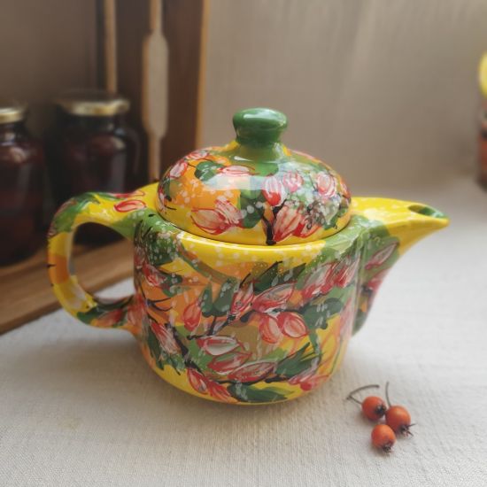 Hand painted ceramic teapot with peach blossom